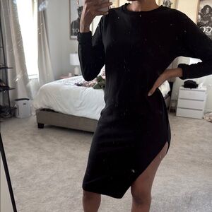 PrettyLittleThing Black Long Sleeve Dress with Side Slit